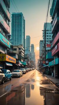 landscape of a Deteriorating Pattaya and Dystopian cityscape, Simple and clean, Lyrical Abstraction, award winning