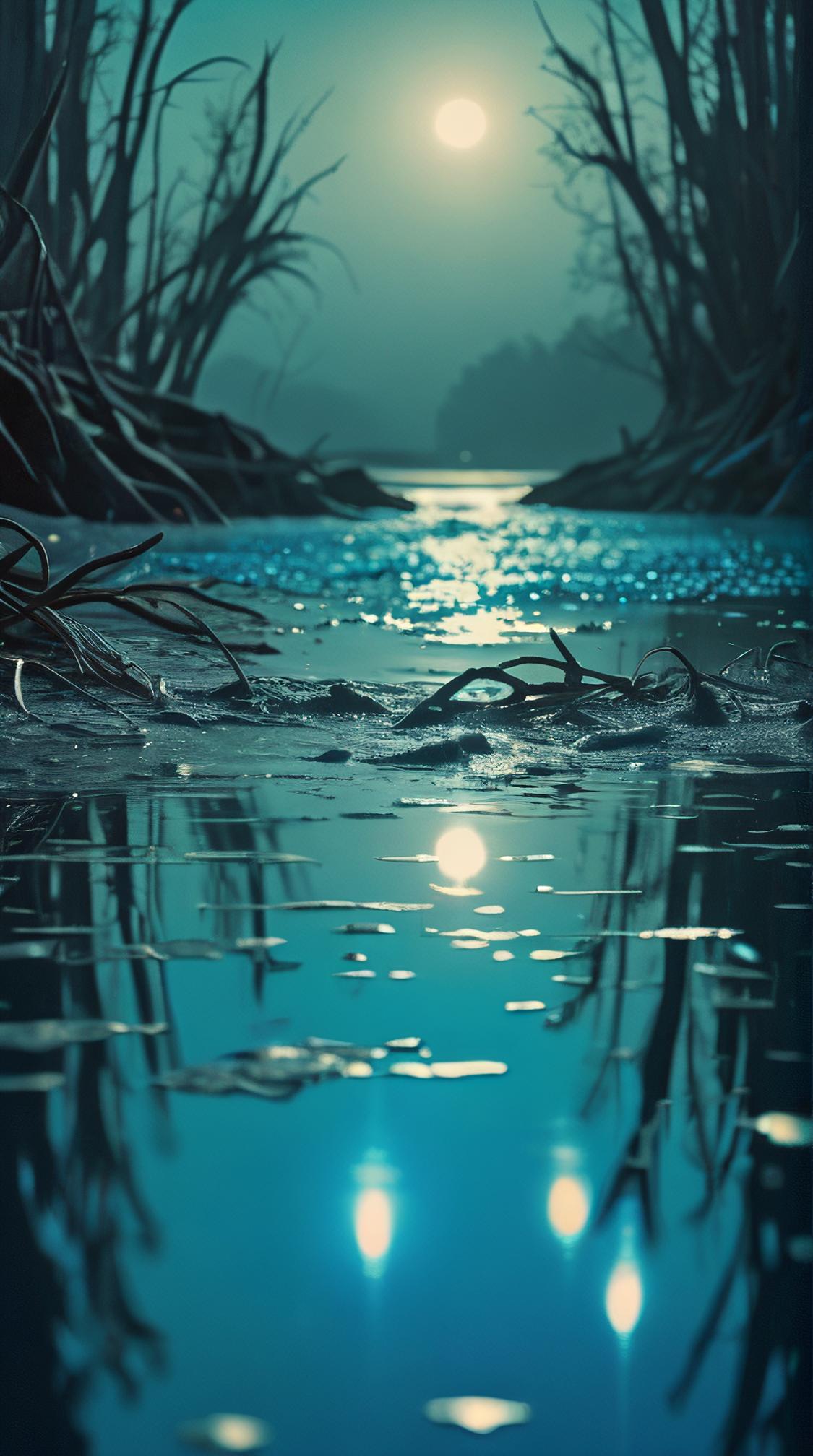 hologram of a Teal, Cobalt Blue and Light Gray Devastation Tide , Dense, Cozy