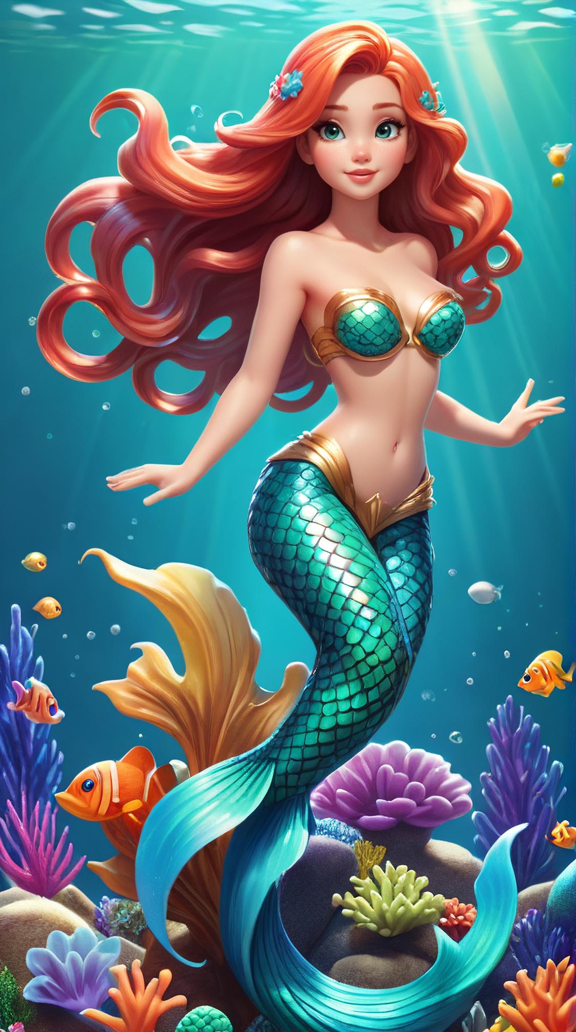 Cartelcore, cute, Eye catching Female Mermaid, endearing