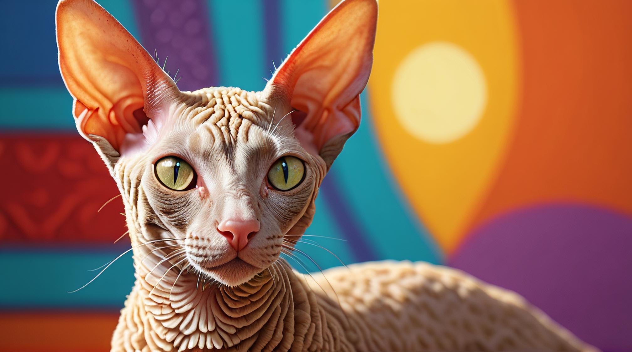 art by Debbie Criswell, octane render, Cornish Rex Cat, Selective focus