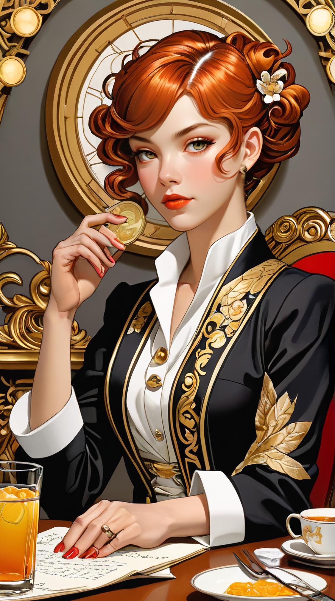scene art stylized by J C Leyendecker , portrait art, Emopunk, The Season of Luxury