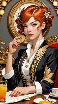 scene art stylized by J C Leyendecker , portrait art, Emopunk, The Season of Luxury