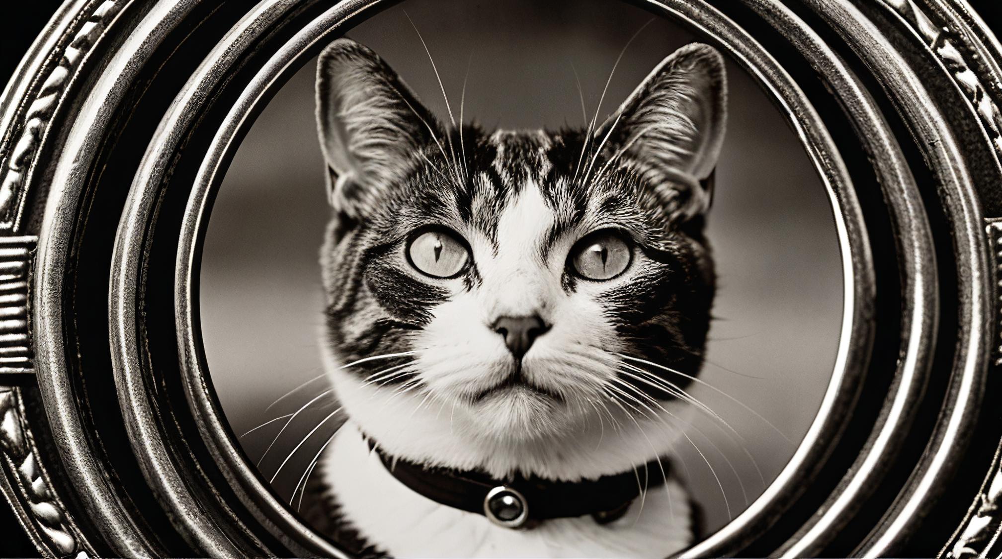 photograph, Manx Cat with White details, it is Clockwork, Wide view