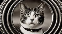 photograph, Manx Cat with White details, it is Clockwork, Wide view