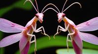 photograph, Two headed Drab Pink Orchid Mantis, Sharp and in focus, Anime screencap
