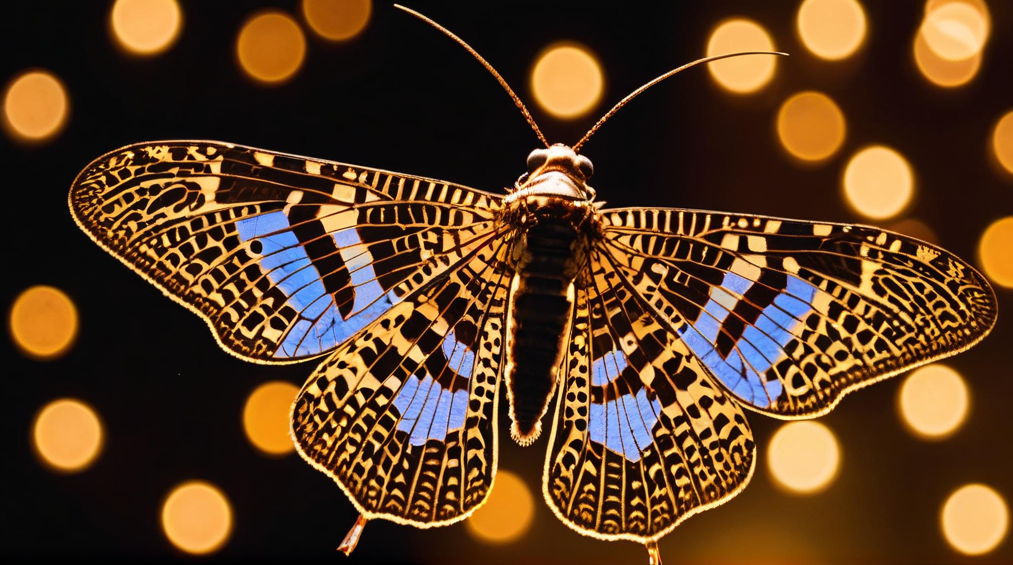 stylized by Malcolm Teasdale , photograph, Loving Mystifying Peacock Moth Dobsonfly , Clear skies