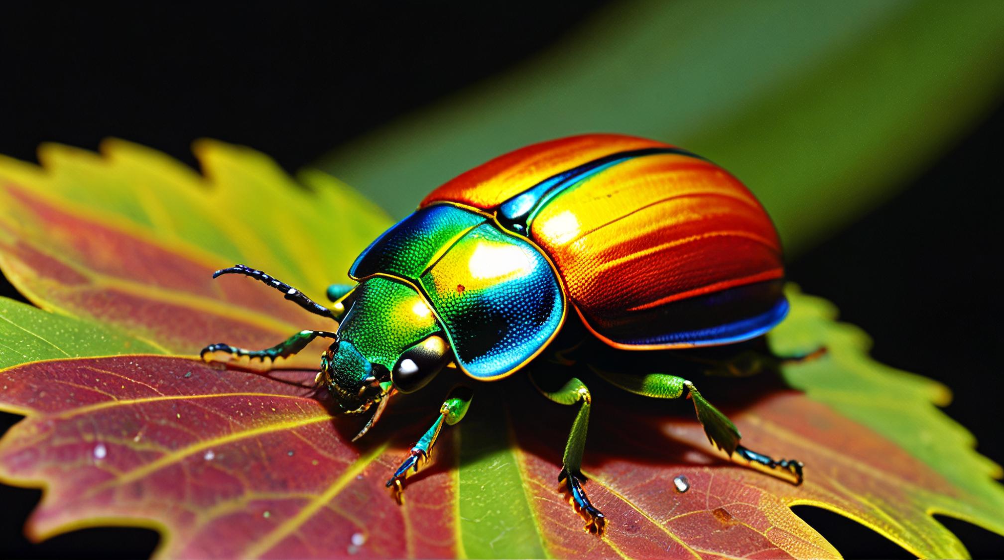 photograph, wide angle of a Rainbow Leaf Beetle , Bavarian nature, art by Agostino Arrivabene
