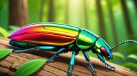stylized by Tooth Wu , photograph, woods, angle from above of a Vibrant Jewel Beetle