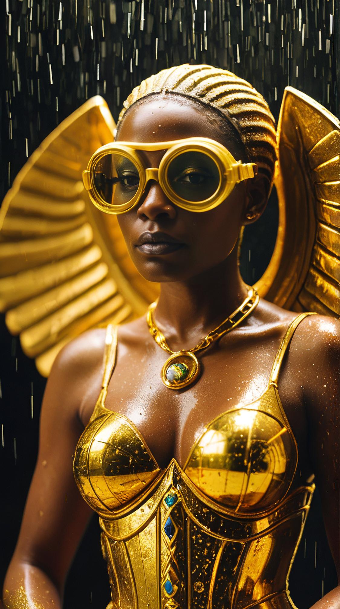 by Sam Gilliam, Raw digital photo, a Sphinx full of Angelic hourglass figure Nigerian Females, Respectable Goggles