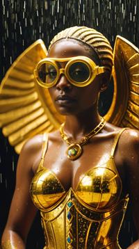 by Sam Gilliam, Raw digital photo, a Sphinx full of Angelic hourglass figure Nigerian Females, Respectable Goggles