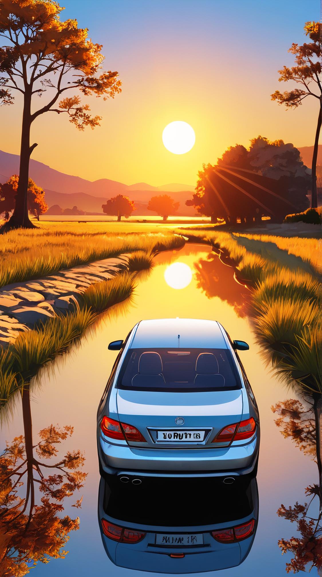 stylized by John Ruskin, Vector Art, raytraced reflections, Car