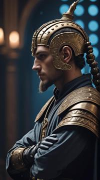 side profile of a S Warlike Jedi knight The Brain, royal pose, Chic Gloves, Bokeh