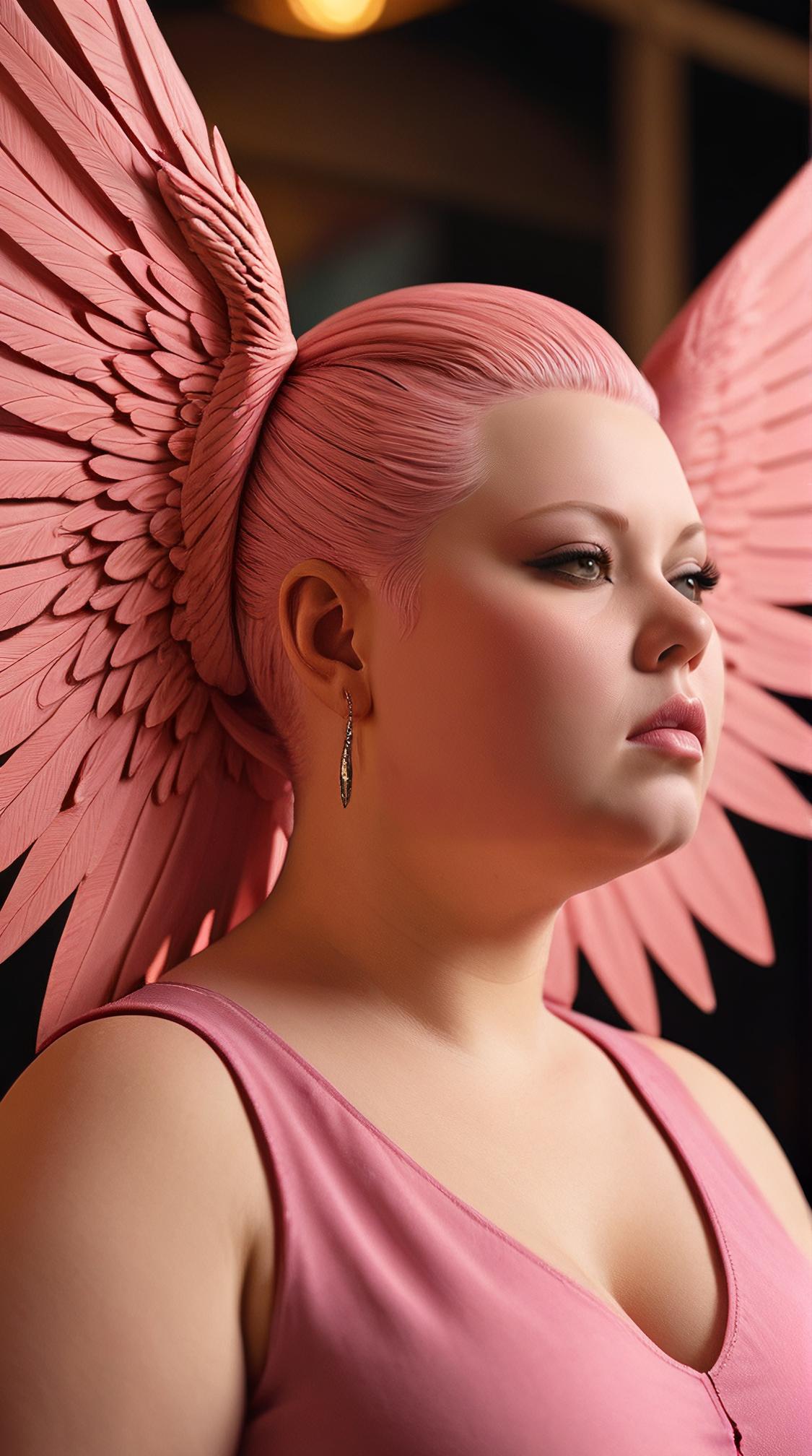 pink theme , obese Female God , Serene, Techno hair styled as Undercut