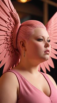 pink theme , obese Female God , Serene, Techno hair styled as Undercut