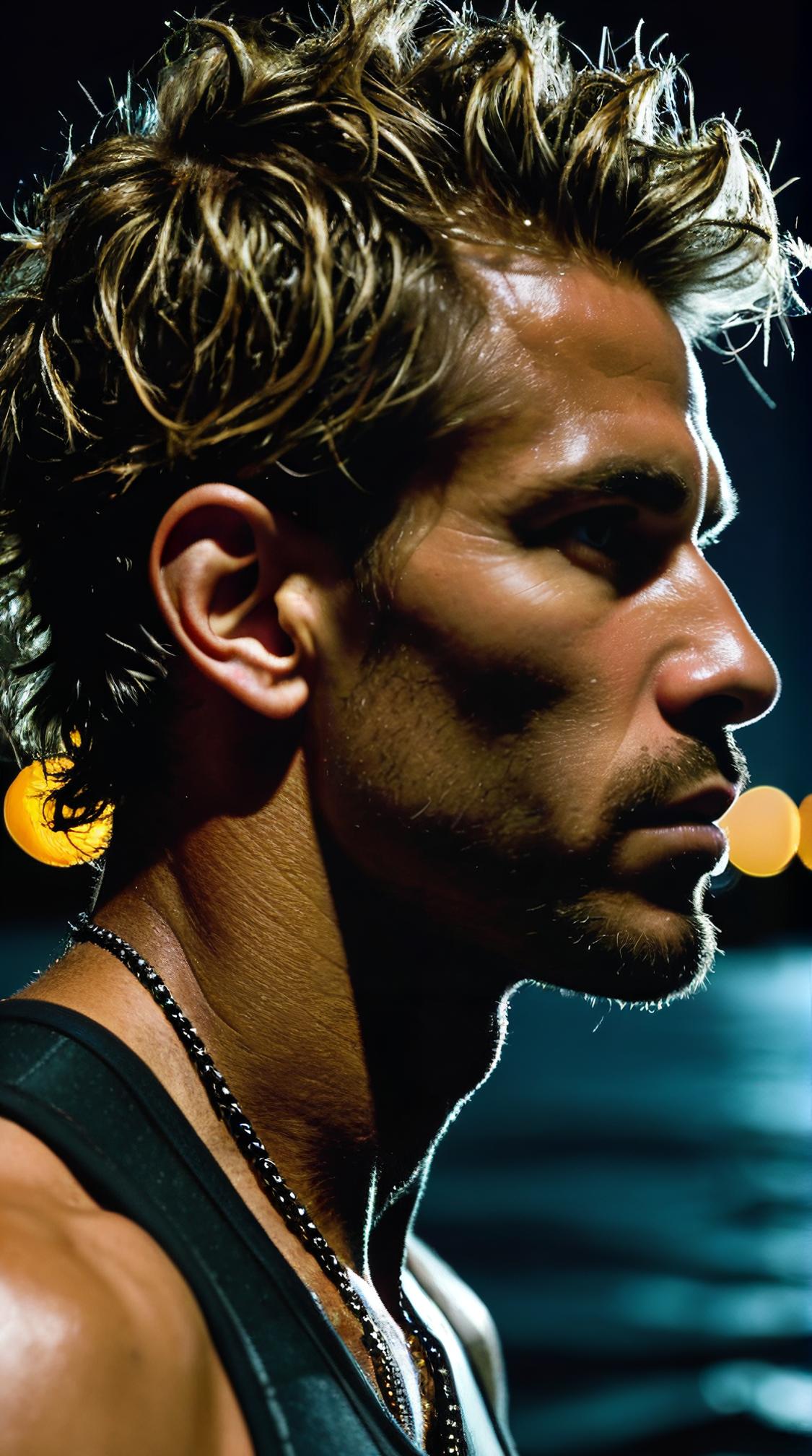 photograph, profile of a small Grunge Personal trainer Male Redguard, he is Geeky,