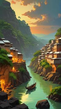 Vector Art, landscape of a Lush Omkareshwar, Snowing, Tranquil