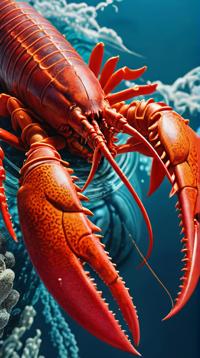 eye level shot of a Lobster Blue Whale , from inside of a Detailed Dam, stylized by Hashimoto Gah , Tranquil
