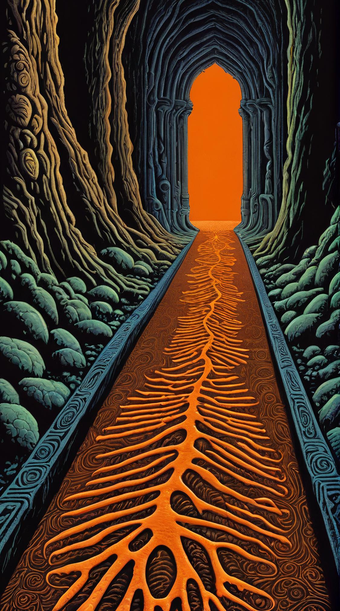 photograph, insane details, Feathery dark orange Footprints on the threshold of adventure, explorers of the unknown