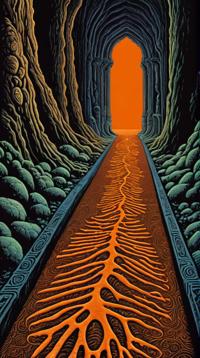 photograph, insane details, Feathery dark orange Footprints on the threshold of adventure, explorers of the unknown