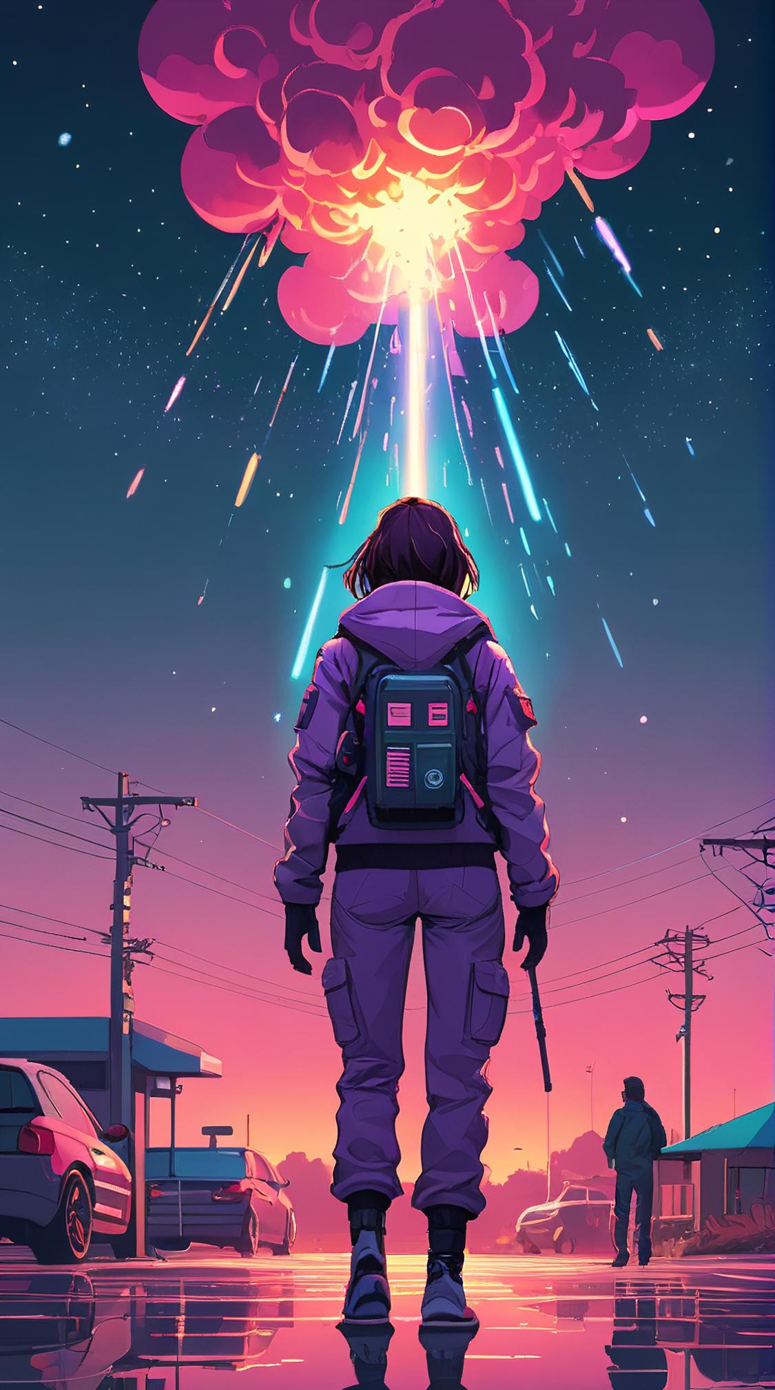 digital art stylized by Alena Aenami, masterwork Digital art, full body shot of a Boom Squad , at Nighttime