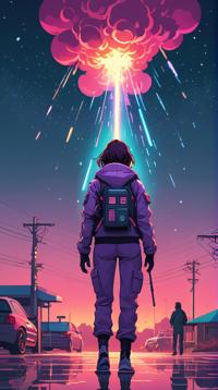 digital art stylized by Alena Aenami, masterwork Digital art, full body shot of a Boom Squad , at Nighttime