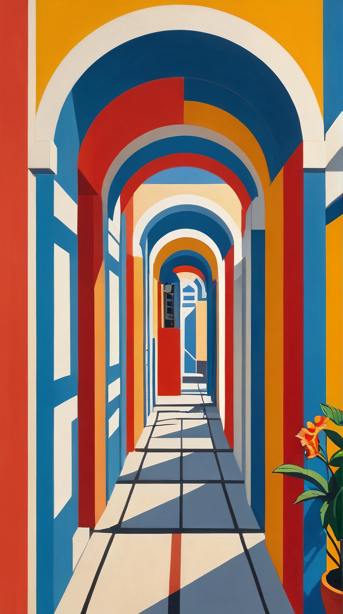 by Yiannis Moralis and Auguste Herbin, angle from above of a Chinoiserie Tunnel Fortress , Appealing, Greek modernism