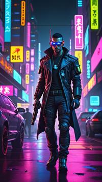cyberpunk, concept art, cyborg Burak, background is night city