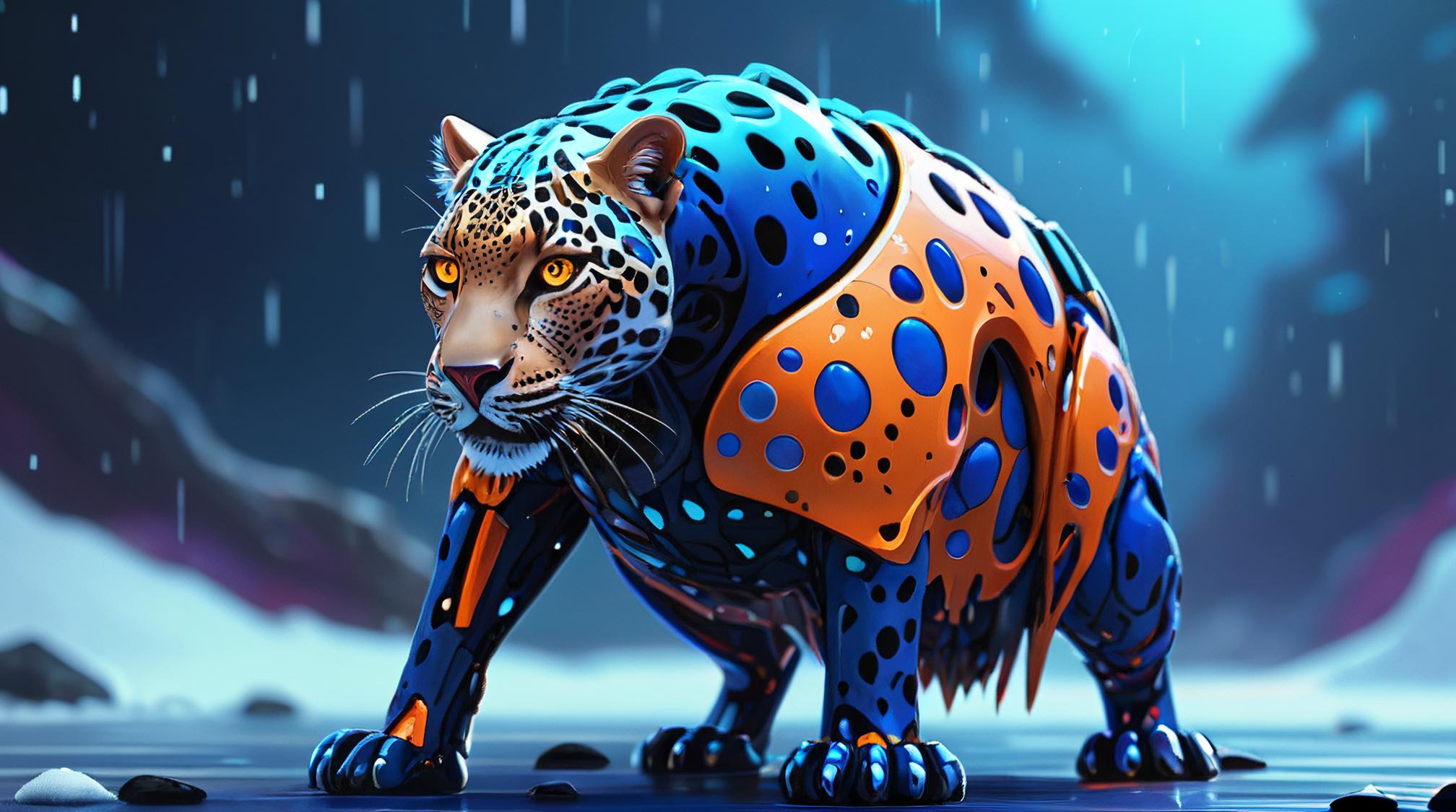 sci fi, digital art, robotic Ladybird Leopard , it is wearing a Feralcore fashion style cybernetics