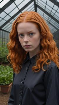 art by Mike Kelley, installation art, Sharp focus of a Friendly stocky Flemish Girl, her hair is Ginger