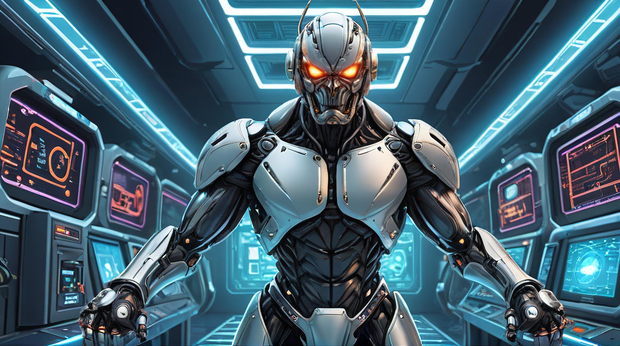 sci fi, digital art, robotic Boxer, wearing cybernetics