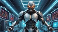 sci fi, digital art, robotic Boxer, wearing cybernetics