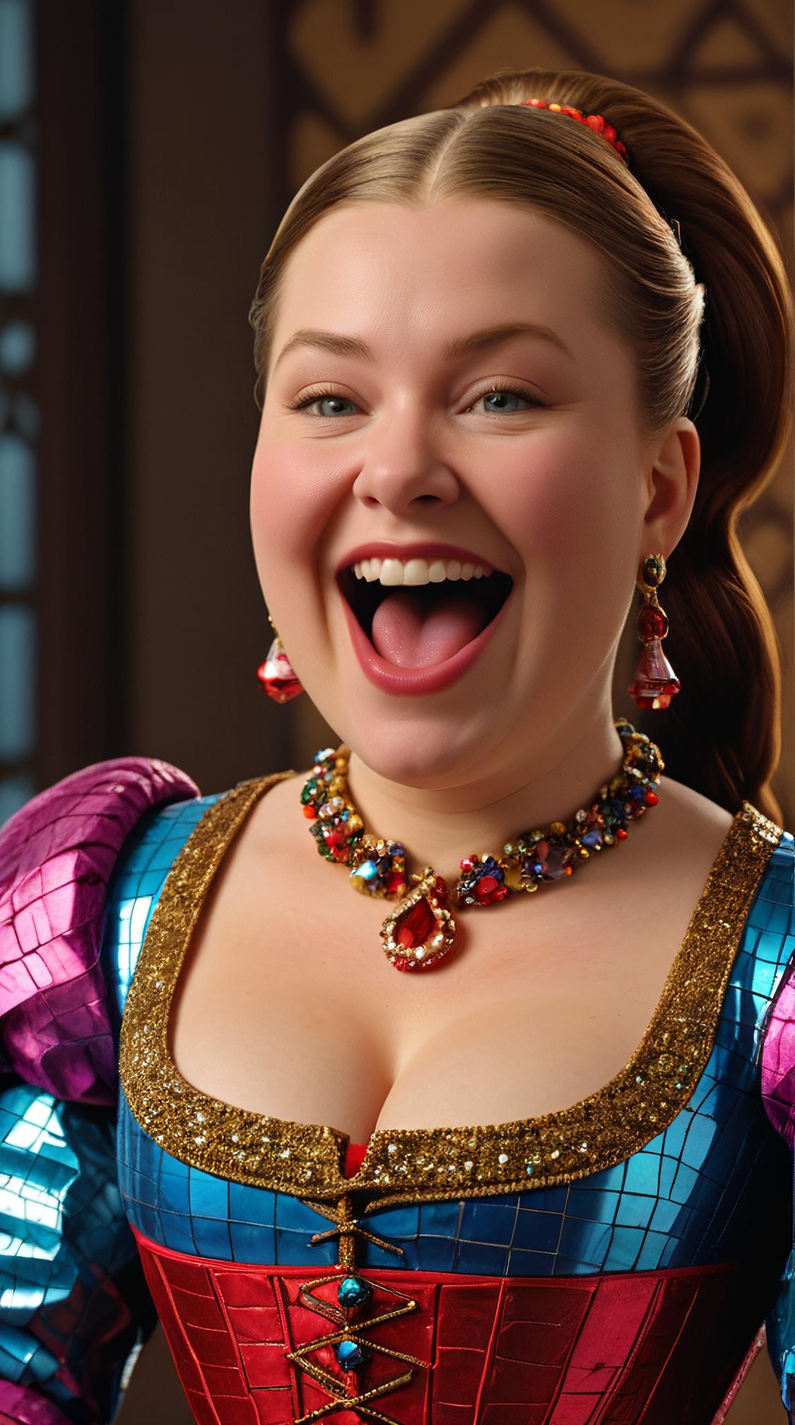 D Rendering, S Award Winning portly Tudor Female , full mouth, Casting magic pose
