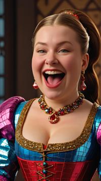 D Rendering, S Award Winning portly Tudor Female , full mouth, Casting magic pose