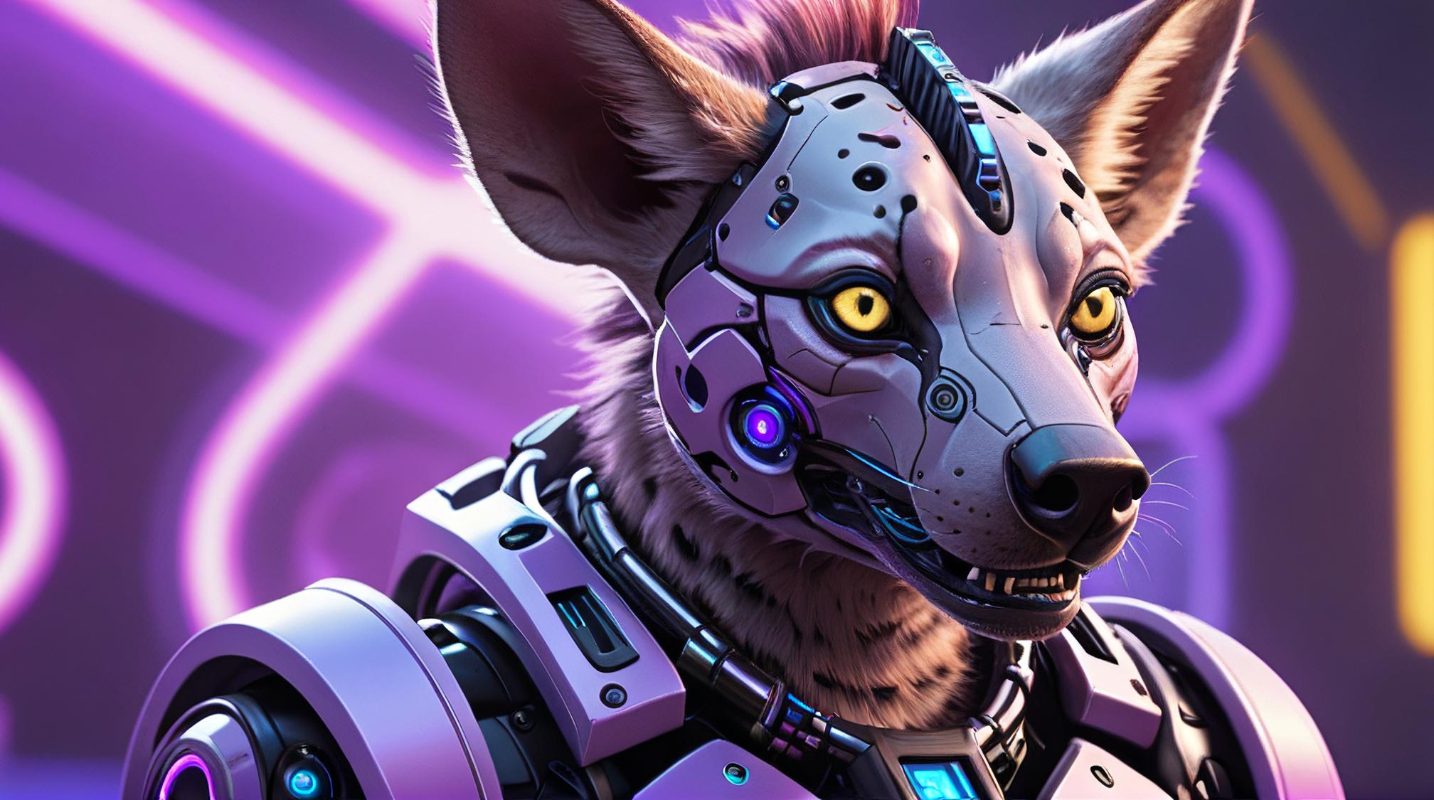 sci fi, digital art, upper body shot of a robotic Hyena, behance HD