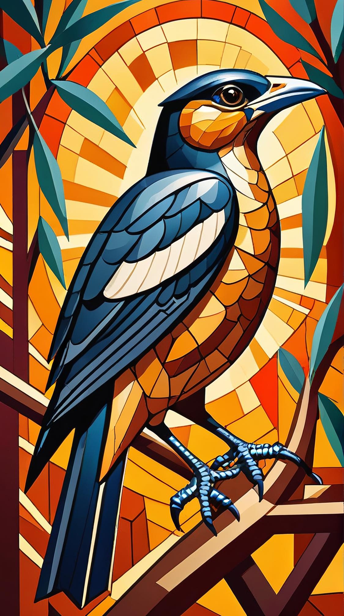 cubism art designed by Andr Lhote , stylized, Common Myna European Honey Buzzard , Young and Basic