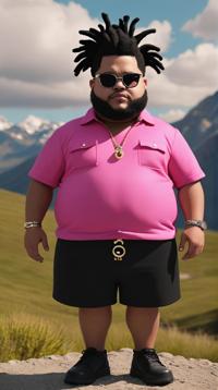 photoshop of a Cool chubby The Weeknd , feeling worried, wearing Peplum dress, The Peplum dress Black and Pink