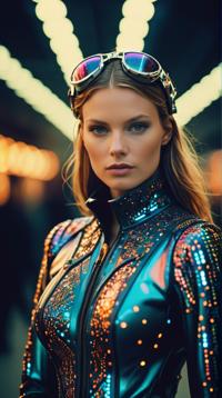 Fashion photography of a Freezing supermodel, wearing Circuitry fashion outfit, Bokeh, Ilford HP