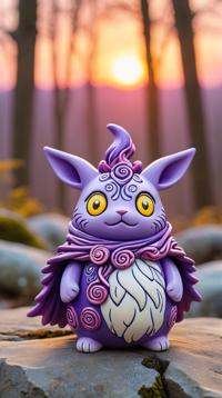 ceramic figurine of a landscape of a Plush Frostvale Hollow of the Winter Guardians Arcane Grove of the Mystic Sorcerers , at Sunrise, anime art, by Studio Ghibli