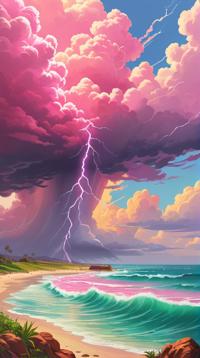 Color splash, Pink Wax Scale, Stormy weather, Simple illustration