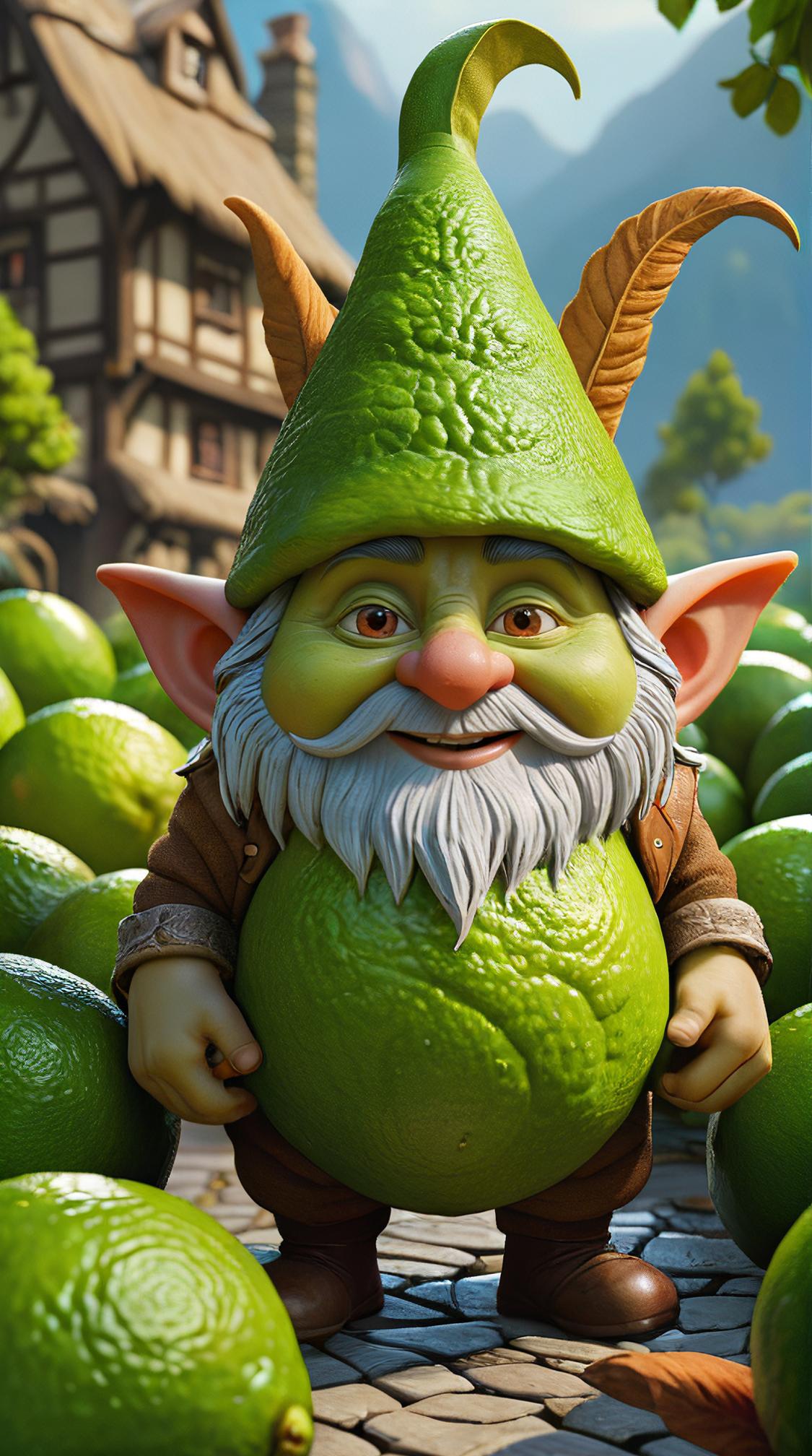 fantasy art stylized by Peter Jackson and Pendleton Ward , character art, Vector Art, close up shot of a limes