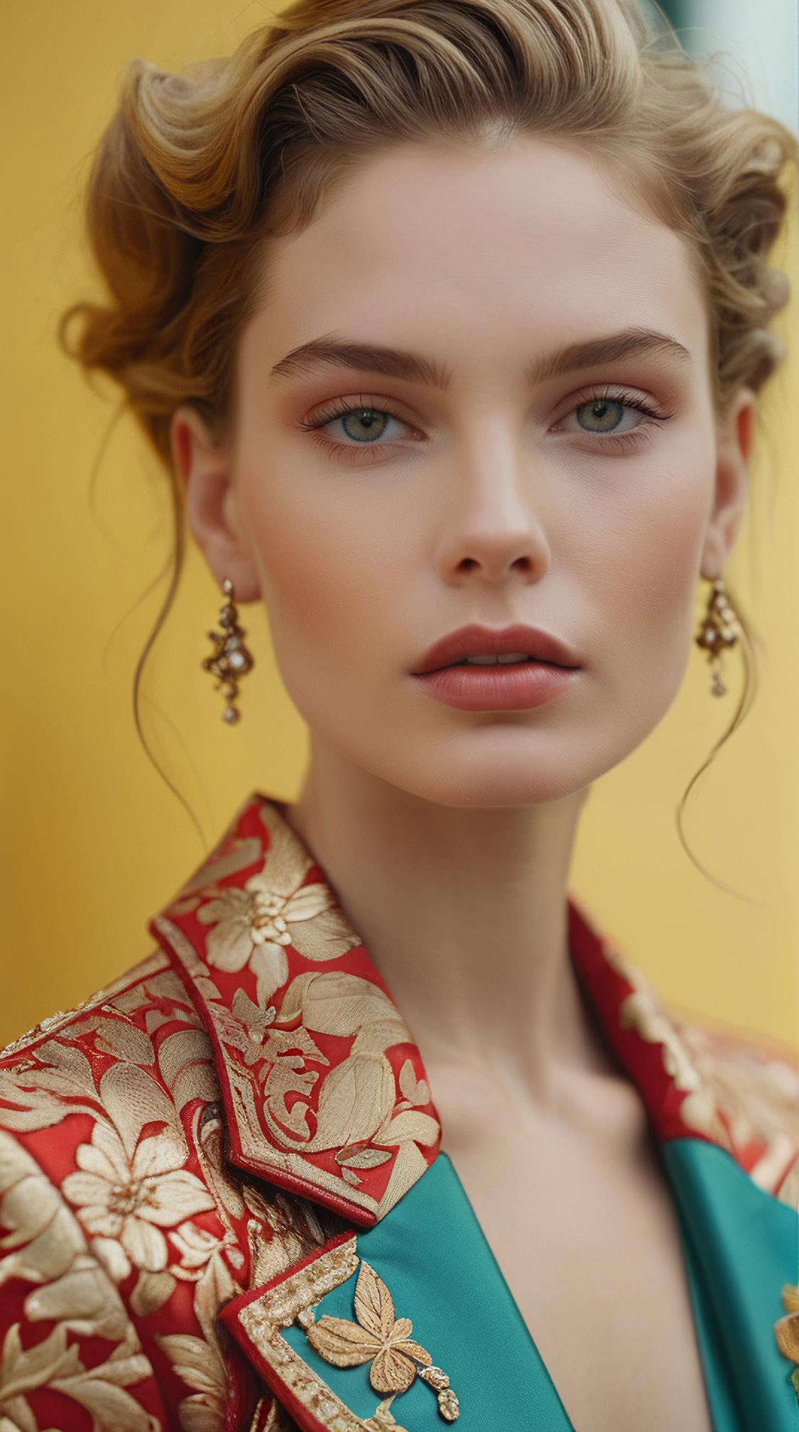 by Monia Merlo , Fashion photography of a supermodel, wearing fashion outfit, Low fade hairstyle