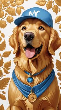 stylized by Tristan Eaton and Beatrix Potter, illustrious quality, anthropomorphic Golden Retriever Bluebird, Tiny