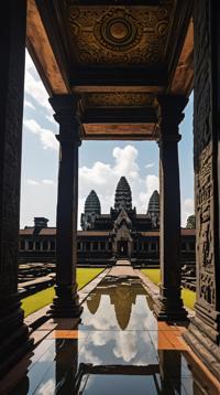 Captivating Angkor Wat, from inside of a Space elevator, immersive experiences, Expressionist