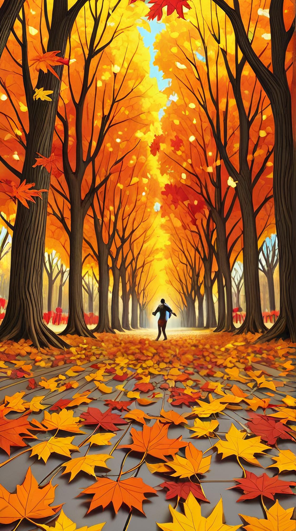 D Rendering, intricate details, POV shot of a Jealous The dance of autumn leaves, a farewell waltz