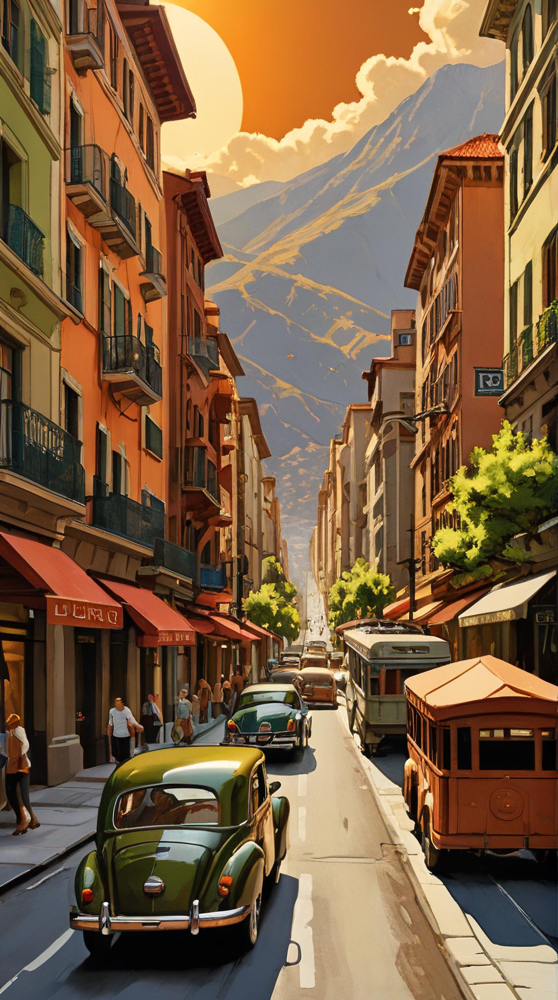city street, landscape of a Tymeo Mountains , Frantic, elegant