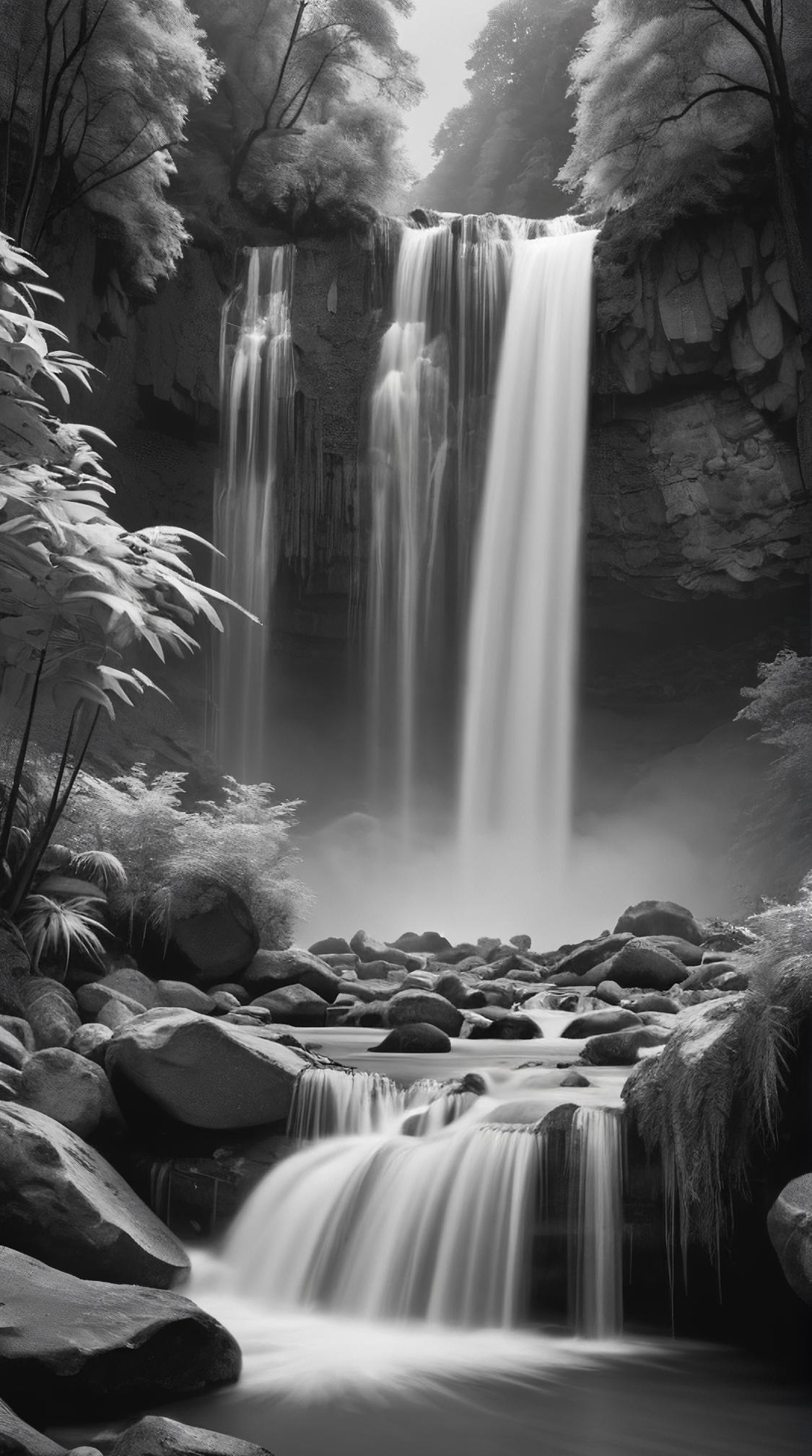 landscape of a Colorless Verdant Falls, at Overcast, Awe, Orphism