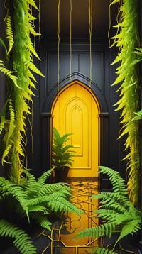 stylized by Miss Aniela and Jonathan Lasker , dungeon with Fern, Black and Mustard Yellow stringy , it is Flawless and Good