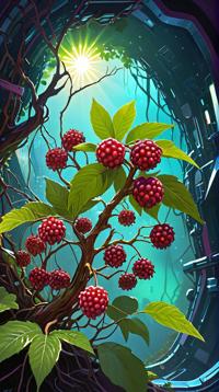 space art by Peter Andrew Jones, sci fi art, Abstract, POV shot of a Wild berry bush