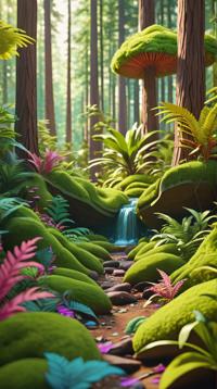 landscape of a Award Winning Folded Temperate Forest, Vivid, Hippie Art, Depth of field mm