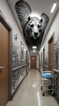 street art designed by ROA, detailed art, elegant, Deeply Thoughtful Hospital